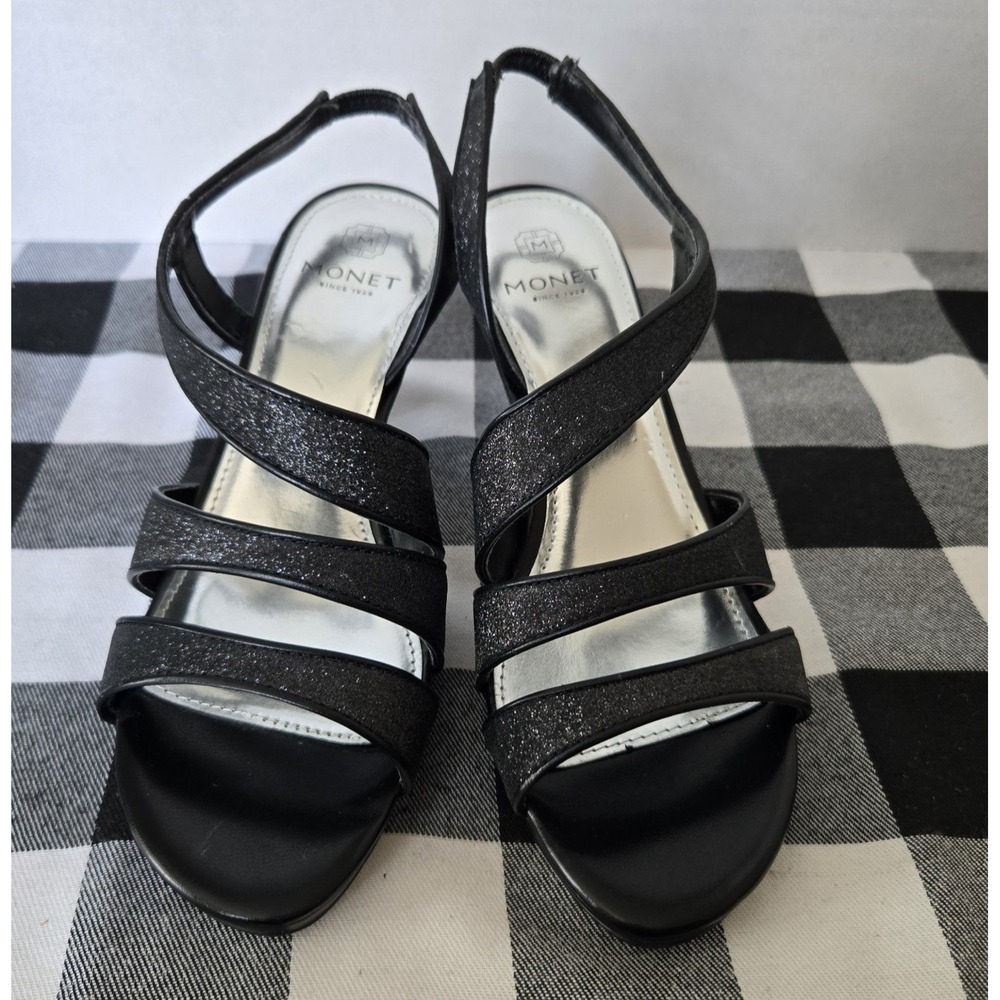 MONET Women's Black Glitter Sparkle Strappy Heel Shoes Size 7M‎